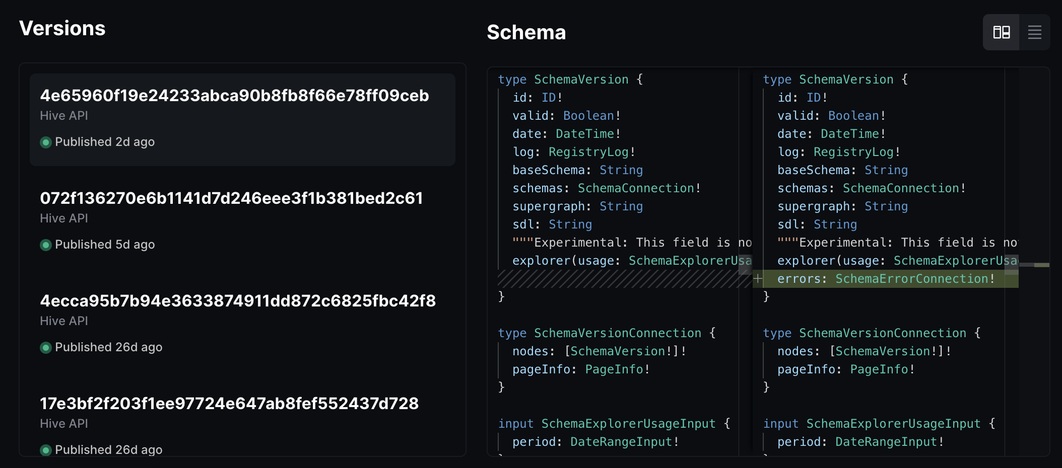 Schema History Diff